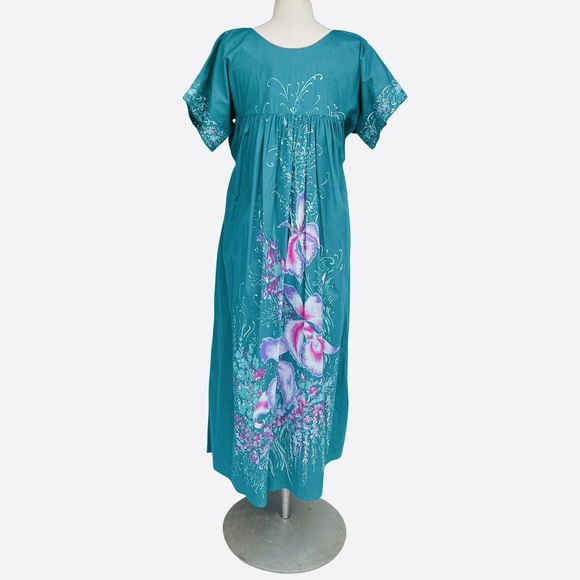 SABRINA by MERVYNS Women’s Size M Green Floral Vintage Empire Waist Nightgown - Picture 2 of 2